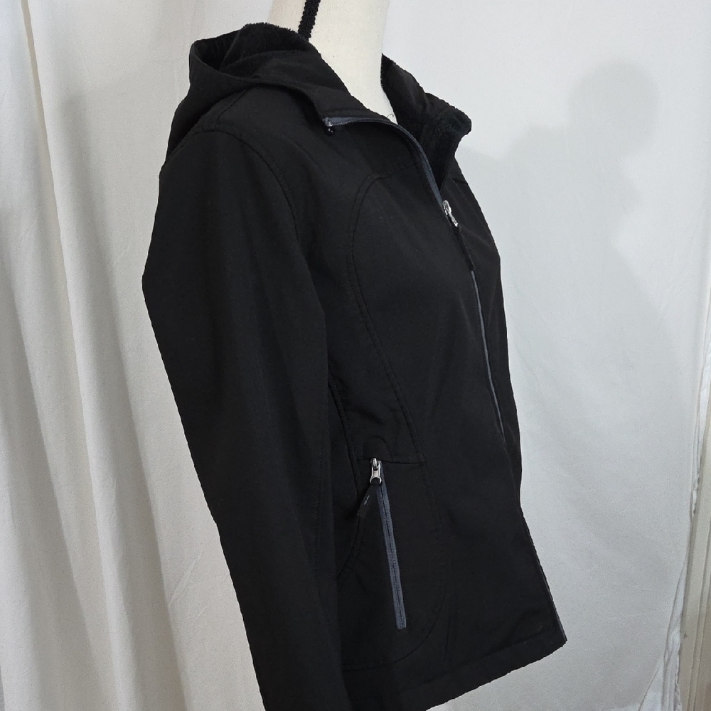 Free Country Womens Black Softshell Ski Jacket Faux Fur Lined Hooded Medium - Picture 3 of 7